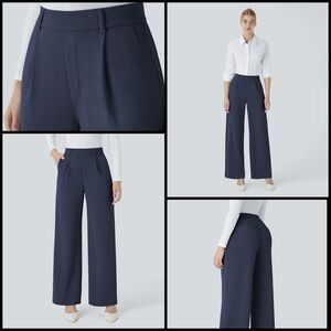 Halara Flex High Waisted Pocket Straight Leg Navy Blue Crepe Work Office Pants M